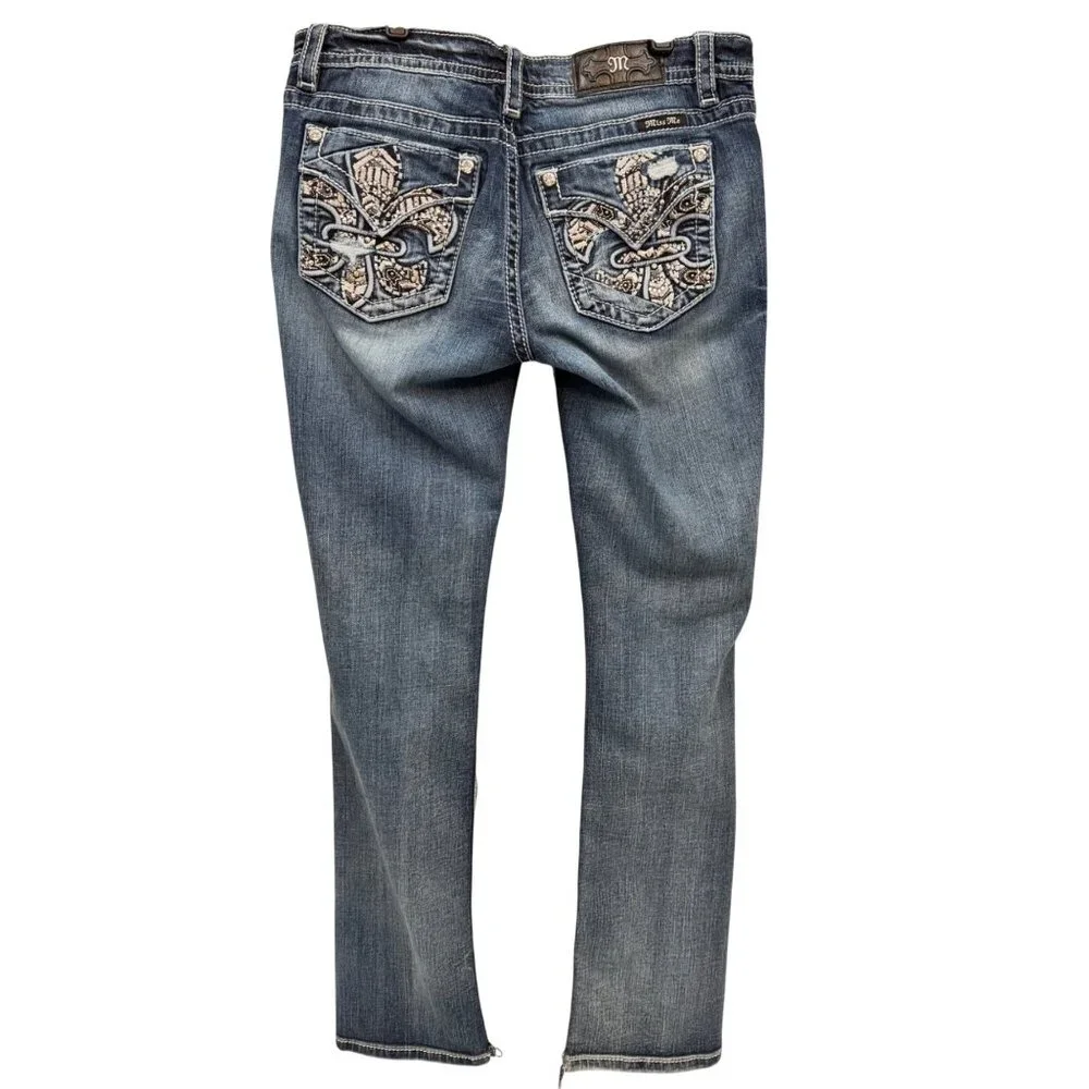 Miss Me Jeans Signature Straight (JE3074FTR) - Women's 30 - Fleur Di Lis Pocket - Picture 2 of 13